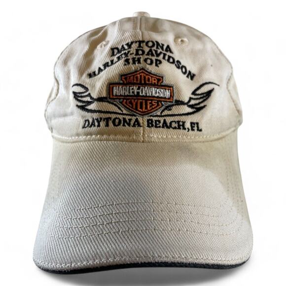 Harley-Davidson Daytona Beach FL Hat Beige Embroidered Snapback Cap (Stained) - Picture 1 of 9